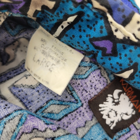 Vtg KARMAN Vibrant Purple Blue Tribal Aztec Button Down Shirt - Picture 5 of 7